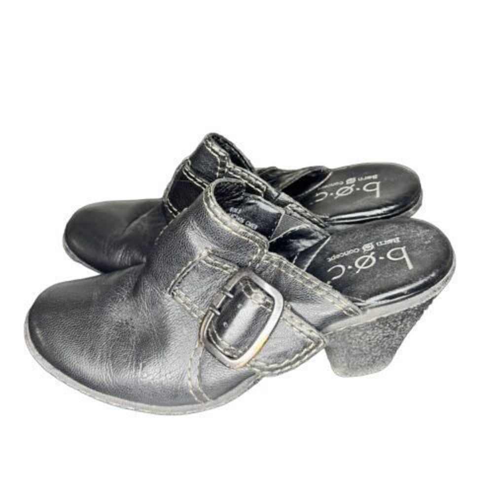 BOC Born Concept  Womens Size 6 Black Leather Buckle Mule Clog Heel Shoes Comfy